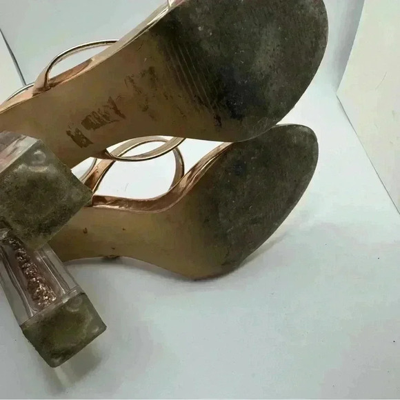 CAPE ROBBIN MARIA glitter block heel strappy rose gold zipper back - Picture 5 of 6